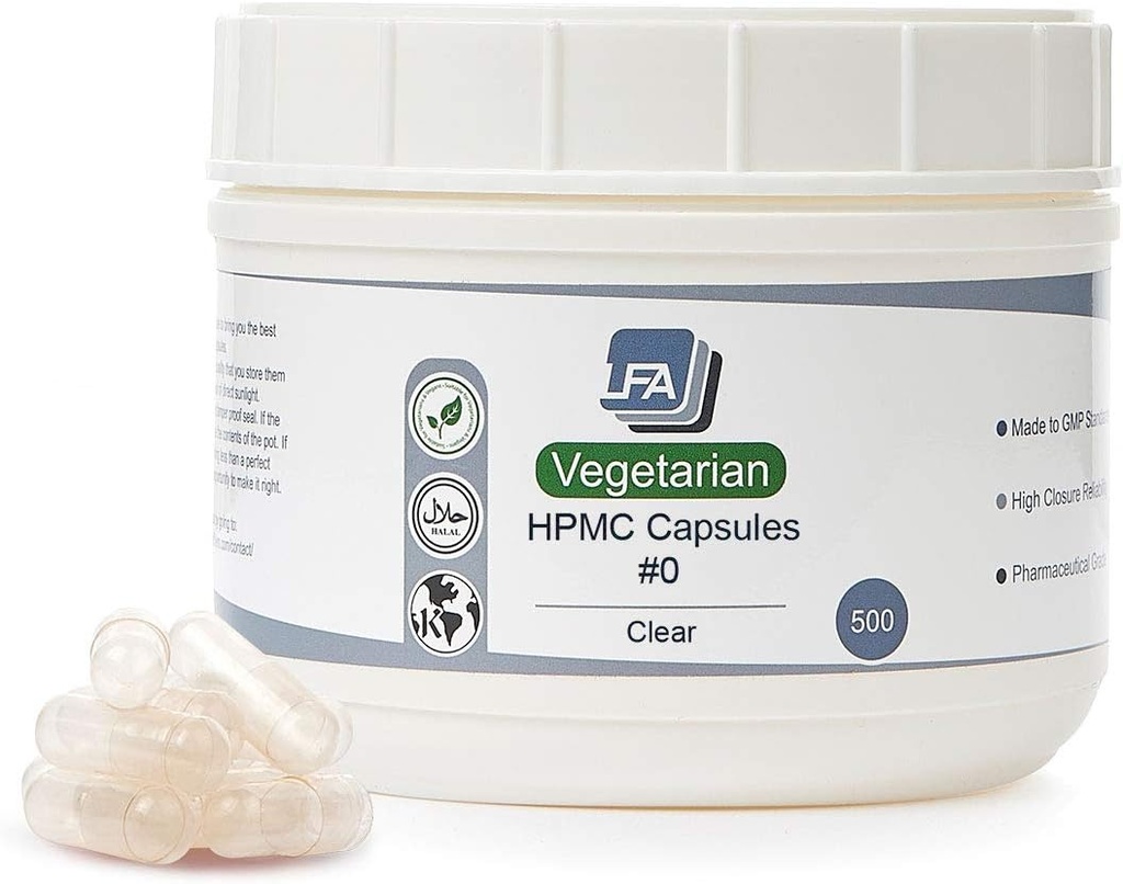 Størrelse 0 Tomme kapsler - Vegan HPMC - 500 Greve Vegetariske kapsler Tom - Forenede Fyldbare 0 Vegetabilske piller kapsler - Veggie Caps til Kapsel Fyldningsbakke - Halal Kosher Hypromellose