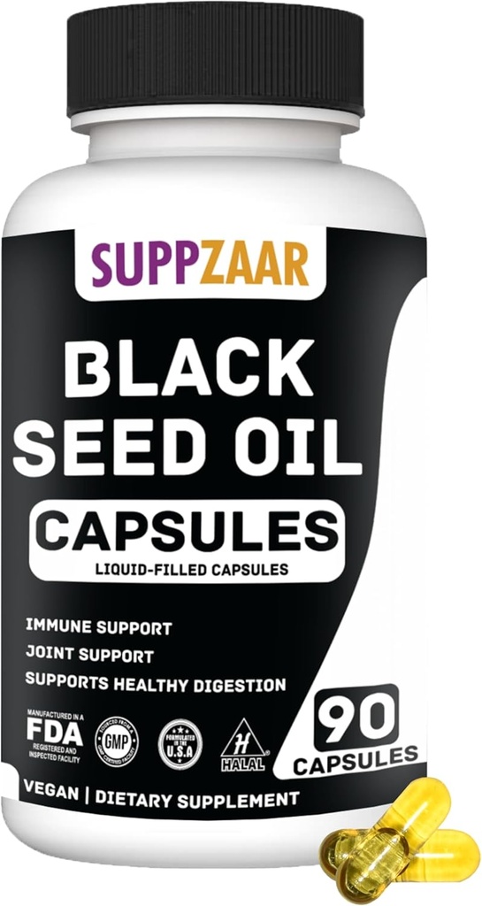 Vegan Black Seed Oil 1000mg. Cold- presset Black Cumin Seed Oil til immunforsvar, struktur, hud & fordøjelse Non- GMO, Gluten & Gelatine Free - 45 Servering, 90 Væskefyldte kapsler