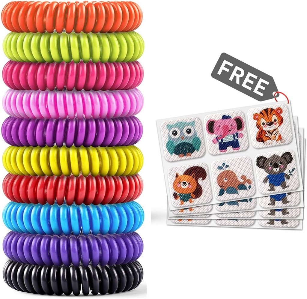Mosquito armbånd 20 Pack med 4 Patches, Vandtæt Bug Repellent armbånd, Fit for børn & voksne, naturlige ingredienser og Deet- Gratis, skadedyrskontrol, Sikker indendørs udendørs beskyttelse