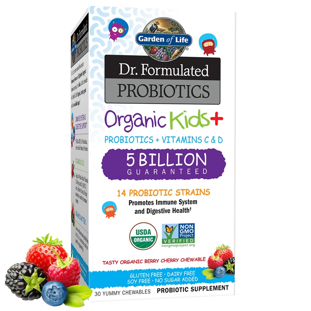Livets Have Kids Probiotika, Dr. Formulerede Probiotika Organiske Kids + Vitamin C & D, Berry Cherry, Gluten Dairy & Soy Gratis Immun & fordøjelsessygdomme supplement, 30 Chewables
