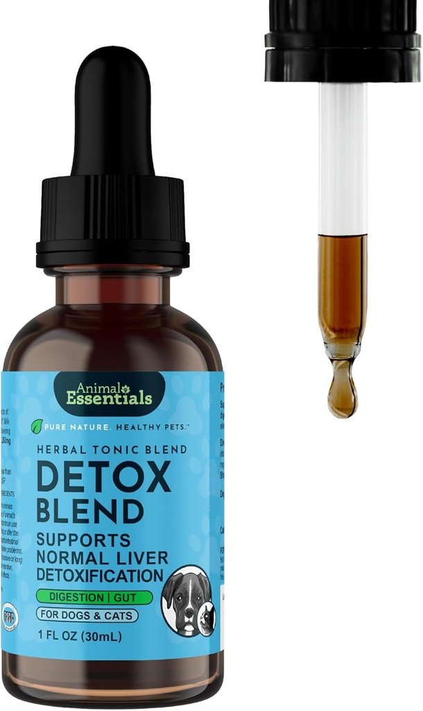 Animal Essentials Detox Blend - leverstøtte til hunde og katte, levertillæg, urteformel, økologiske menneskelige grade urter, Vet anbefales - 1 Fl Oz