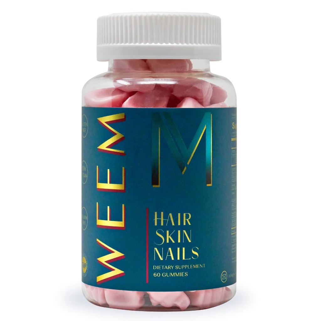 Weem hår hud og negle gummier - understøtter sundt hår - Vegansk biotin vitaminer til kvinder & mænd understøtter hurtigere hårvækst, stærkere negle, sundt hud, ekstra styrke (1)