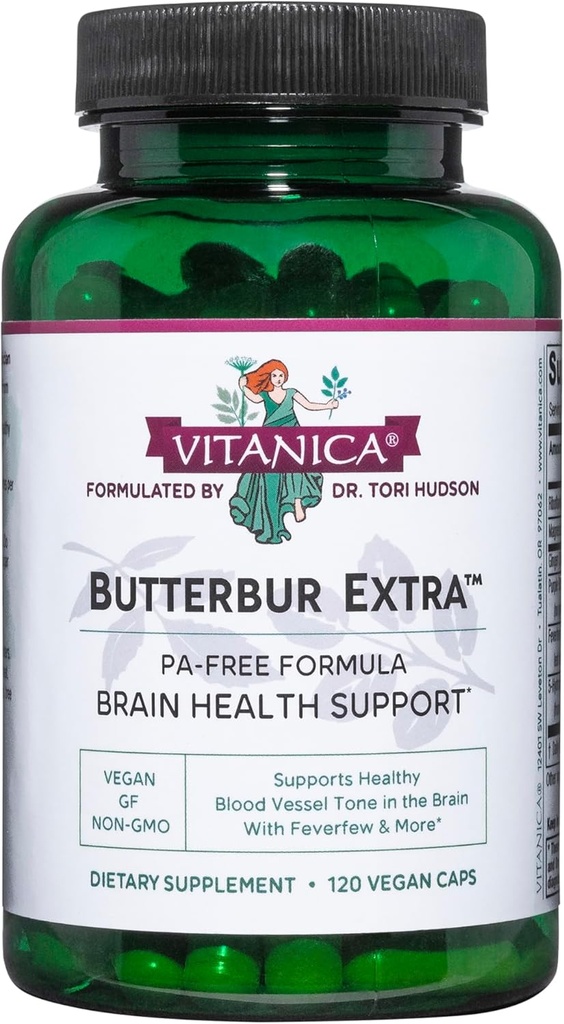 Vitanica, Butterbur Extra, Brain Chemistry and Vessel Support, Vegan, 120 Kapsler