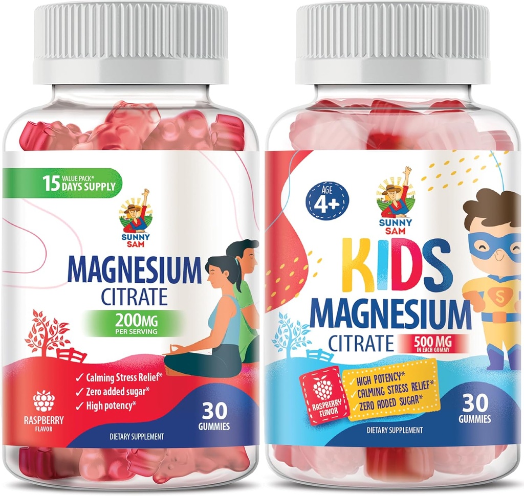 Magnesium Gummies for Kids 500mg and Magnesium Gummies for Adults - 100mg. Calm Magnesium Chews - Magnesium Citrate Chewable Supplement for Mood & Muscle Support