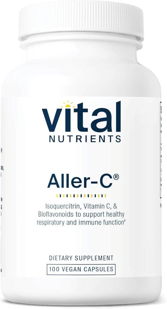 Vital Nutrients Aller- C - 124; Vegan Respiratory and Sinus Function Support * - 124; Isoquercitrin, Bromelain, Bioflavonoider, & Vitamin C - 124; Gluten, Dairy, Soy Free Supplement - 124; 100 kapsler