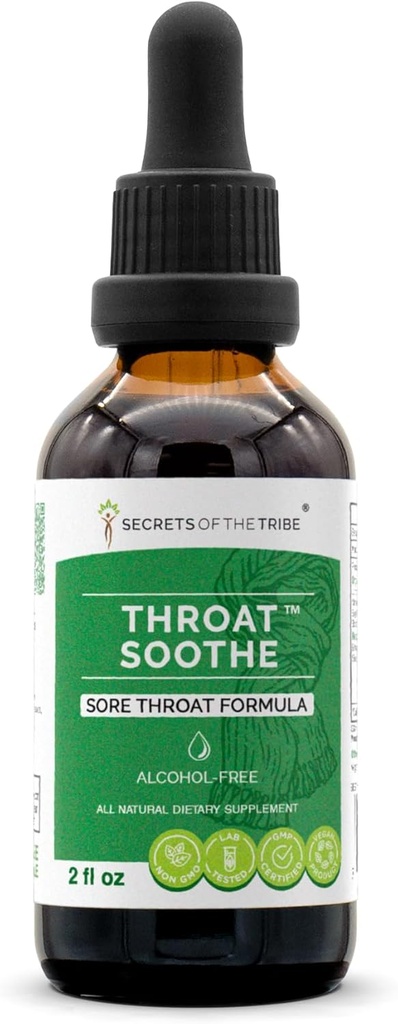 Throat Soothe Alcohol- Free Extract, High- Potency Herbal Drops, Tincture Made from Tincture, Licorice, Slippery Elm, Marshmallow, Sage, Echinacea, Elderberry. Sore Hals Formel 2 oz