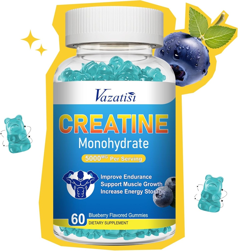 Creatin monohydrat gummies for kvinder & mænd, Sukker Free Vegan Creatin supplement til Build Muskler, øge energi & styrke, Blåbær Flavor, 60 Greve