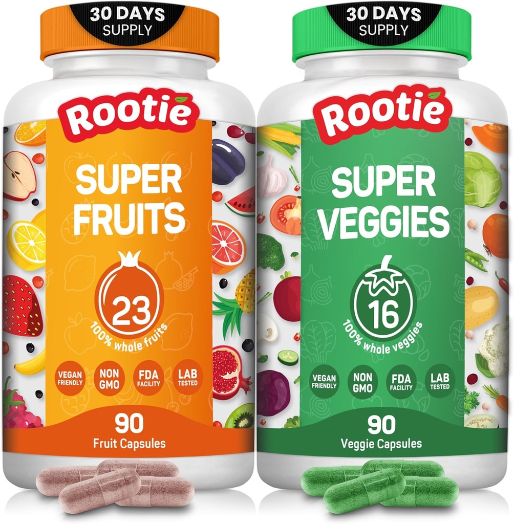 Frugt og grøntsager Supplement Powerfull Blend af 39 hele frugter og grøntsager, Fylder ernæringsmæssige gaps, Få energi, Well- være. USA Made non-GMO / Vegan / Gluten Free. Packaging May Vary (30 dages forsyning)