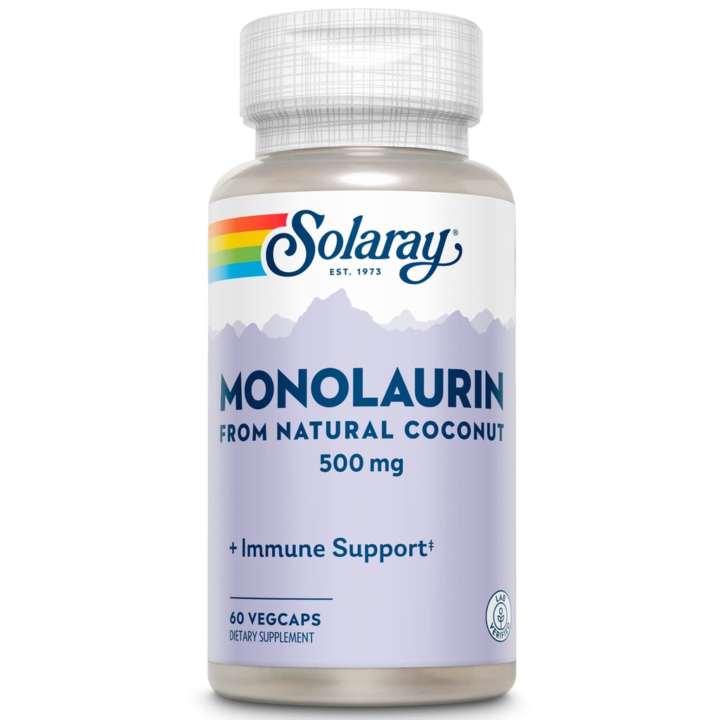 SOLARAY Monolaurin 500mg from Natural Coconut - Monolaurin Supplement for Powerful Nutritive Support - Lab Verified - 60 Servings, 60 VegCaps