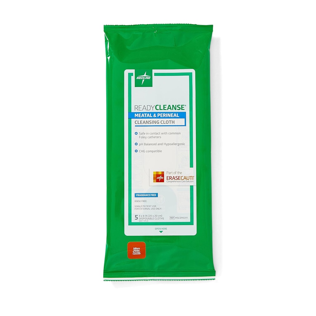 Medline Readyrense Meatal og Perineal Cleansing Cloth, Fragrance Free, Hypoallergen, 8 "x 8", 5 Greve (pakke med 30)