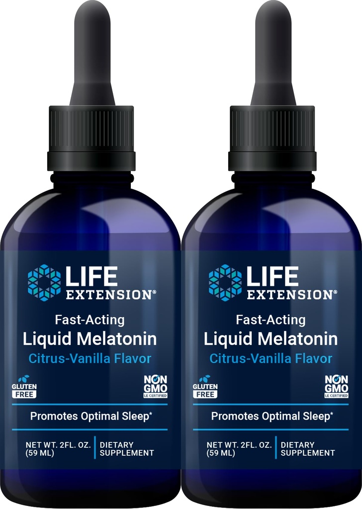 Life Extension Fast- Actioning Liquid Melatonin (Citrus- Vanilla), 2 Fluid Ounces (pakke med 2)