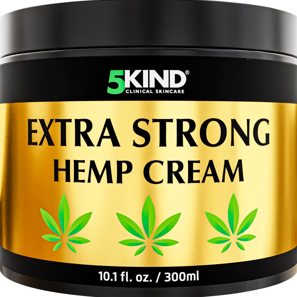 5kind Extra Strong Hamp Cream 10.1 fl oz - Maksimal styrke - Natural lindrende Relief Joint Cream - Muscle Rub til nedre ryg, Joints, Neck, Knees & Skuldere