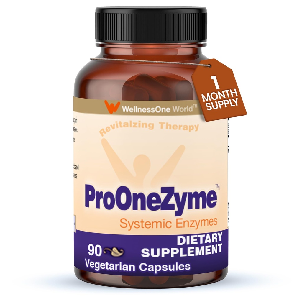 WellnessOne ProOneZyme fordøjelsesenzymer Kosttilskud - Systemiske proteolytiske enzymer til fordøjelse, Gut Health, Gas Relief & Bloating - Indeholder bromelain, Nattokinase, Protease & mere - 90 kapsler