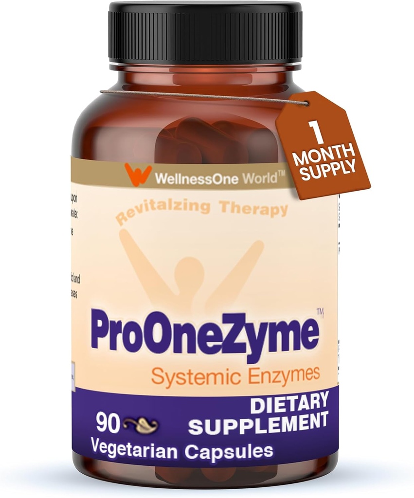 WellnessOne ProOneZyme fordøjelsesenzymer Kosttilskud - Systemiske proteolytiske enzymer til fordøjelse, Gut Health, Gas Relief & Bloating - Indeholder bromelain, Nattokinase, Protease & mere - 90 kapsler