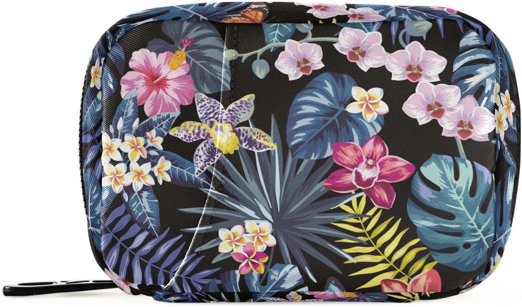Naanle Pill Organizer Hawaii Palm blade Blomster Pill Box 7 Dag Pill Case Rejsepose Pill Organizer Bag med lynlås Portable ugentlige sag Kompakt størrelse for Vitamin Supplement Holder