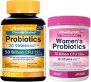 NewRhythm Gut & Feminin Health Bundle, Probiotika 50 milliarder CFU & kvinders Probiotika 70 milliarder CFU, Daily Gut Health & Feminin Care, 90 kapsler i alt (pakke med 2)