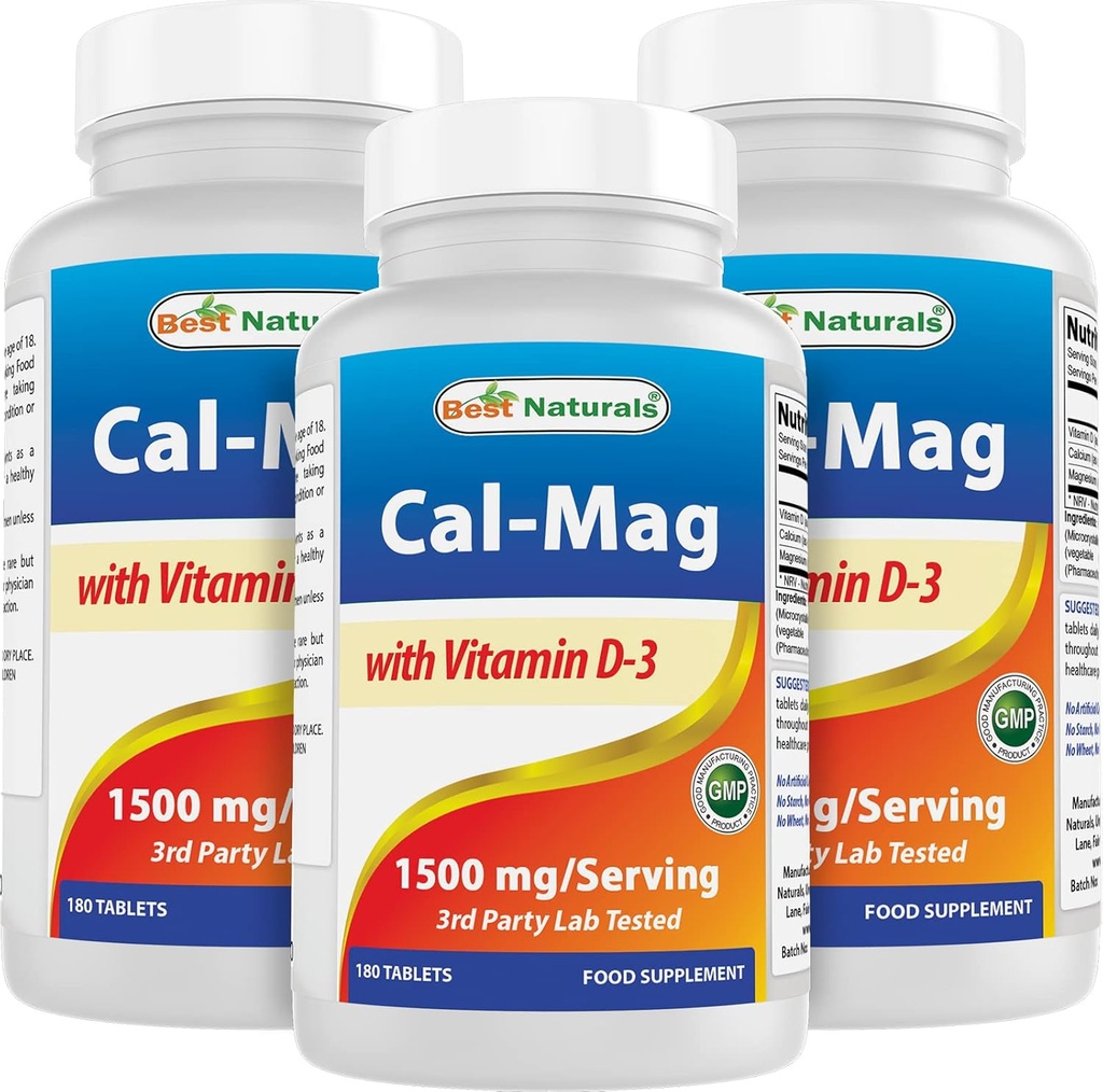 Bedste Naturals Calcium Magnesium med vitamin D3 1500mg Servering 180 tabletter (180 greve (pakning med 3))