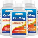 Bedste Naturals Calcium Magnesium med vitamin D3 1500mg Servering 180 tabletter (180 greve (pakning med 3))