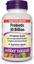Webber Naturals Probiotika, høj potens, 30 Millioner CFU, for mænd, kvinder, og voksne, Hylde Stable (ingen køling kræves), 8 Probiotiske Strops, 30 Vegetariske Kapsler, for fordøjelse