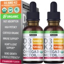 NUSAVA Vitamin B12 Flydende dråber Bundle, Strawberry Flavored D3 K2, & Vanilla Flavored D3 K2 - Potent flydende vitaminer til hjerte, energi, hjerne og immunforsvar - Non- GMO, Gluten- fri, 2pk Hver