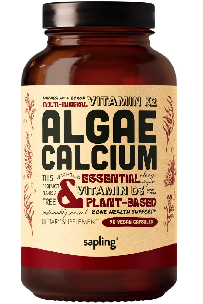 Calciumtilskud - hel mad med vitamin K2 & D3, magnesium, zink, bor, mineralkompleks. Sendt bæredygtigt fra Red Algae. for ben styrke og støtte. Non- GMO & Vegan 90 kapsler.