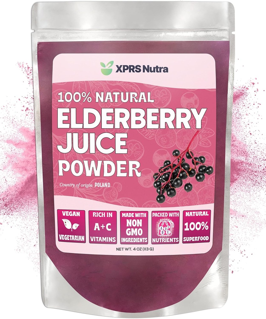 XPRS Nutra Elderberry Juice Powder - Elderberry Powder Organic Fruit Juice Mix - Pulver Elderberries Supplement Rich in Vitaminer A og C (4 oz)