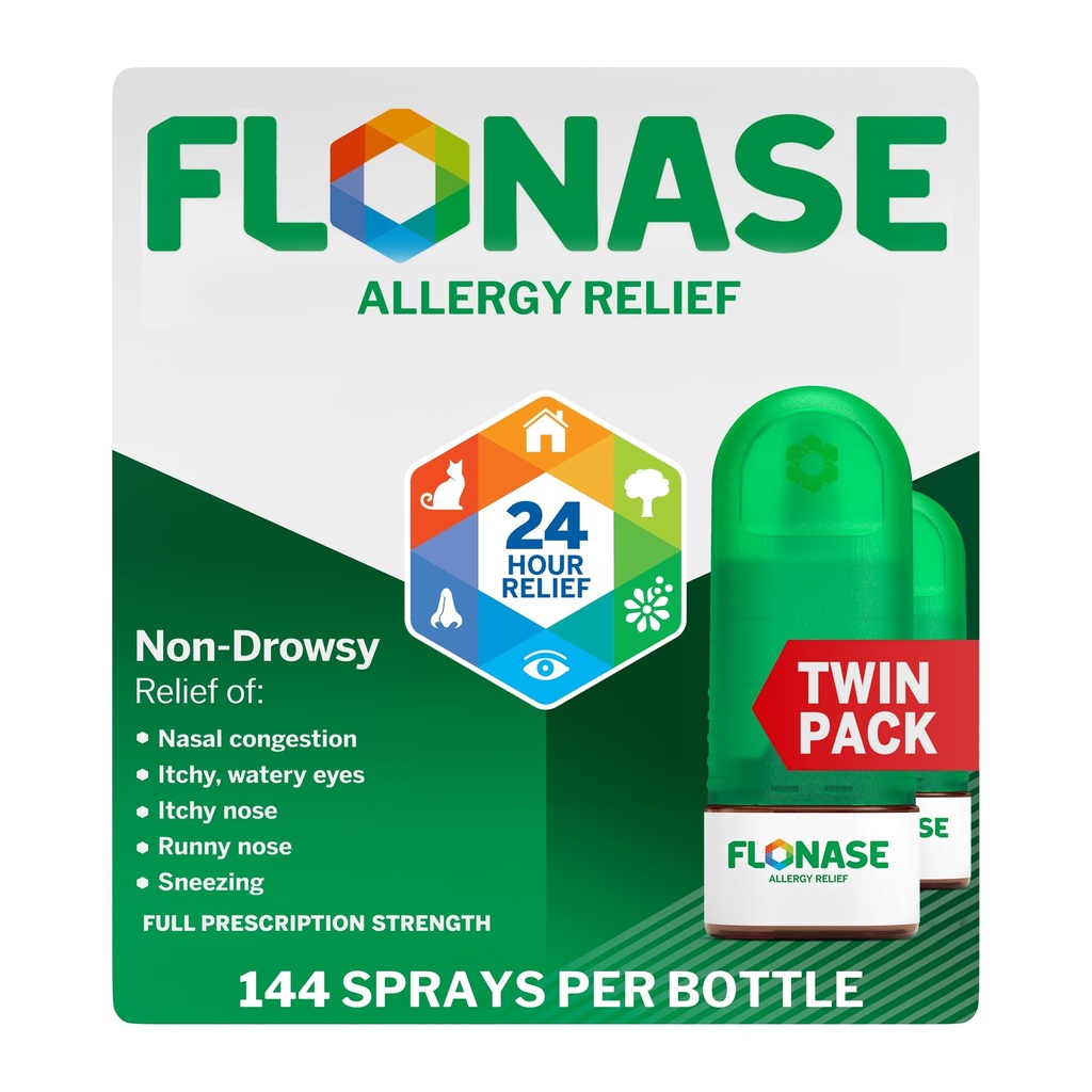 Flonase Allergi Relief Nasal Spray, 24 timers non drowsy Allergi Medicin, målt Nasal Spray - 144 sprays (pakke med 2) - Fald og sæsonbetinget Allergi Relief