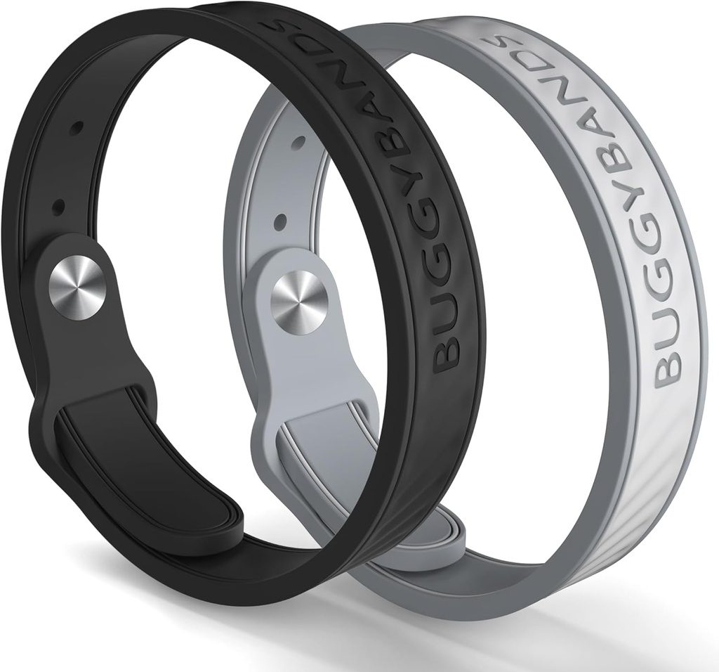 Mosquito Repellent Armbånd, 2 Pack Silicone Mosquito Repellent Bands med DEET Free, Natural & Vandtæt Bug armbånd til børn og voksne, Udendørs rejsende beskyttelse (sort & grå)