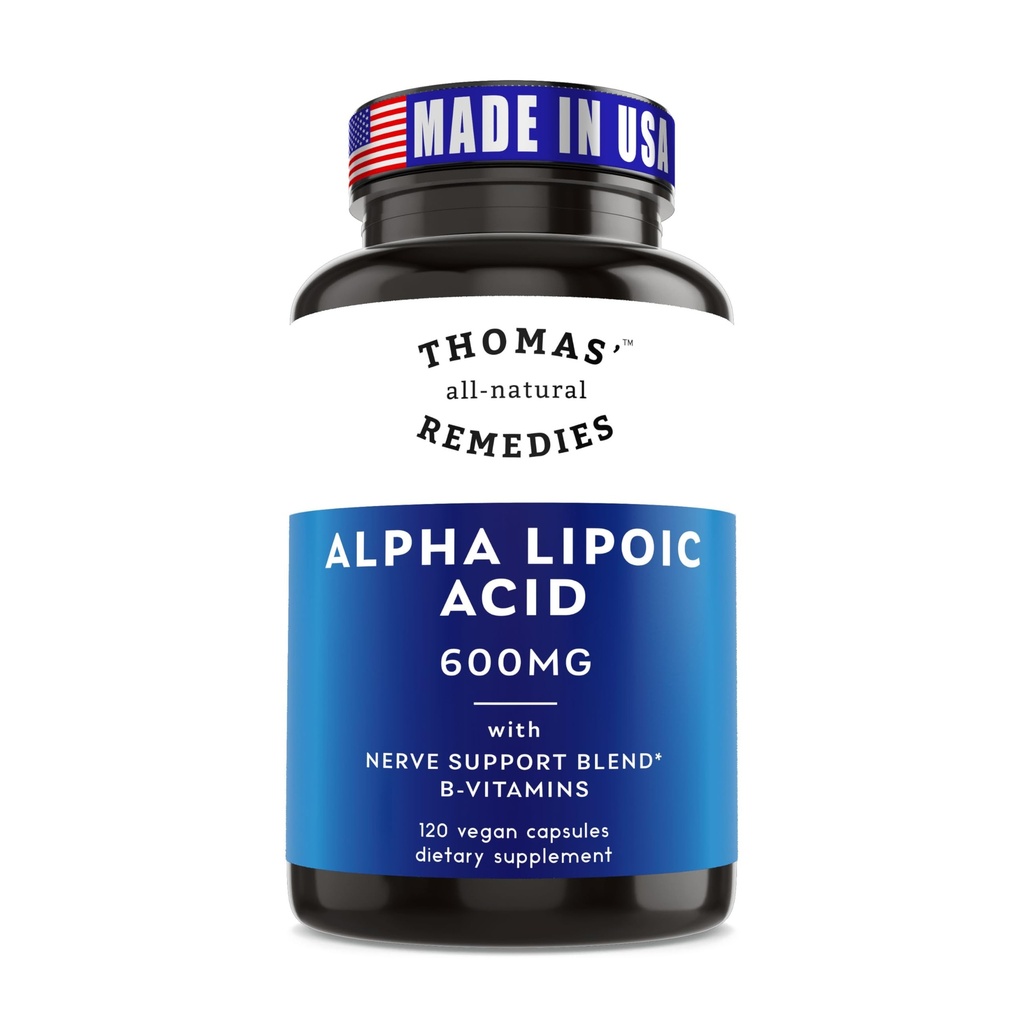 Thomas 'all- Natural Remedies Alpha Lipoic Acid 600mg, 120 kapsler med B- Vitamin, Vegan, Ingen fyldstoffer