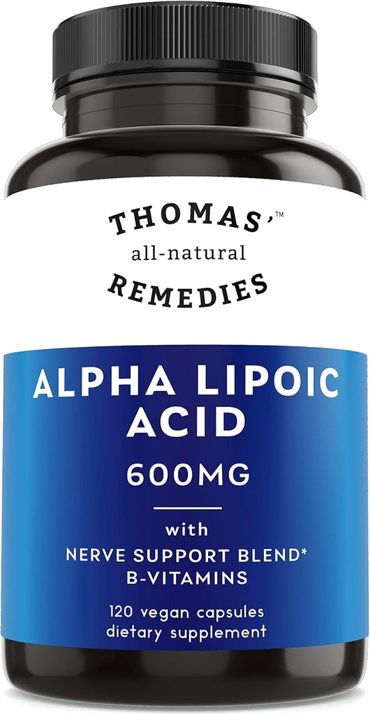 Thomas 'all- Natural Remedies Alpha Lipoic Acid 600mg, 120 kapsler med B- Vitamin, Vegan, Ingen fyldstoffer