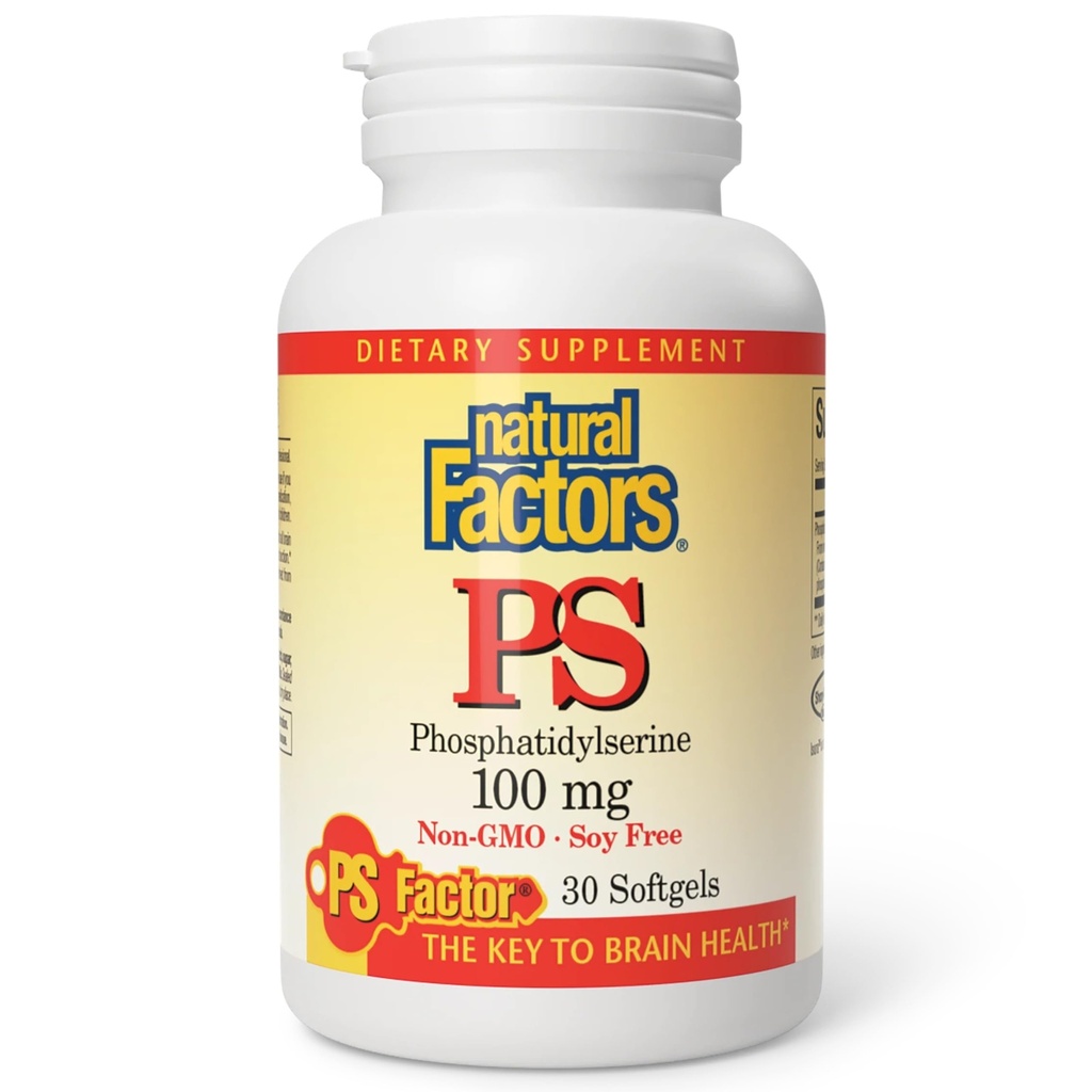 Naturlige faktorer, Phosphatidylserin, Støtte til hukommelse, koncentration og hjernefunktioner, Soja og Gluten Free, 30 Softgels