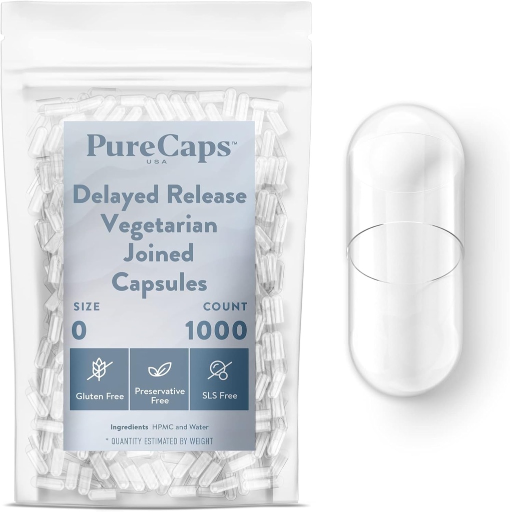 PureCaps USA - Tom vegetar Vegan Pill Kapsler Størrelse 0 = 124; 1.000 Forenede Pills = 124; Clear = 124; Non- GMO Certificeret