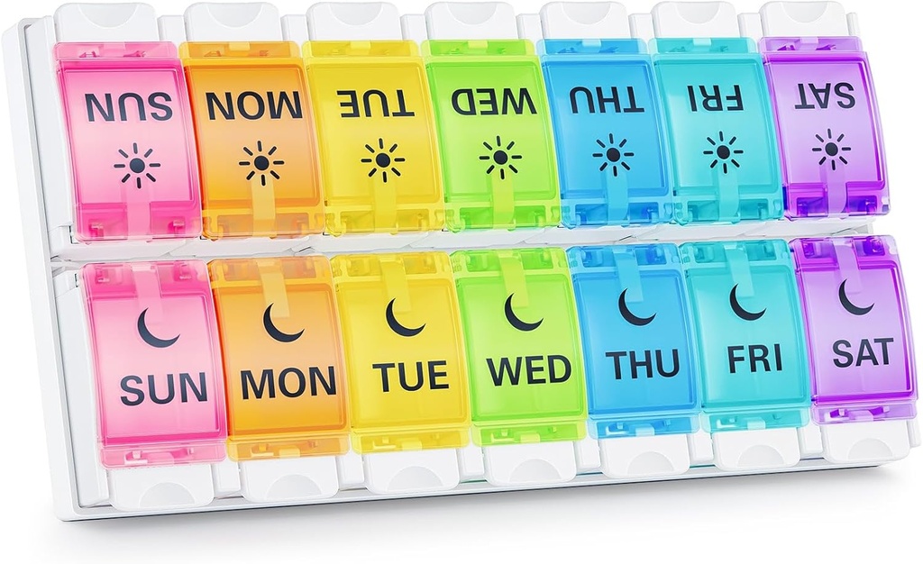 BUG HULL Pill Organizer AM PM Gigt Venlig, BPA Free Pill Box 2 gange om dagen, Stor Pill Container, Ugentlig Medicin Pill Organizer, Pill sag 7 Dag for vitamin, Kosttilskud