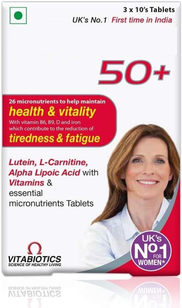 Kvinde 50 + multivitaminer med vitaminer, jern, calcium, aminosyrer, vedligeholde energi, Vision & Heart Health, Vegetarisk 30 tabletter