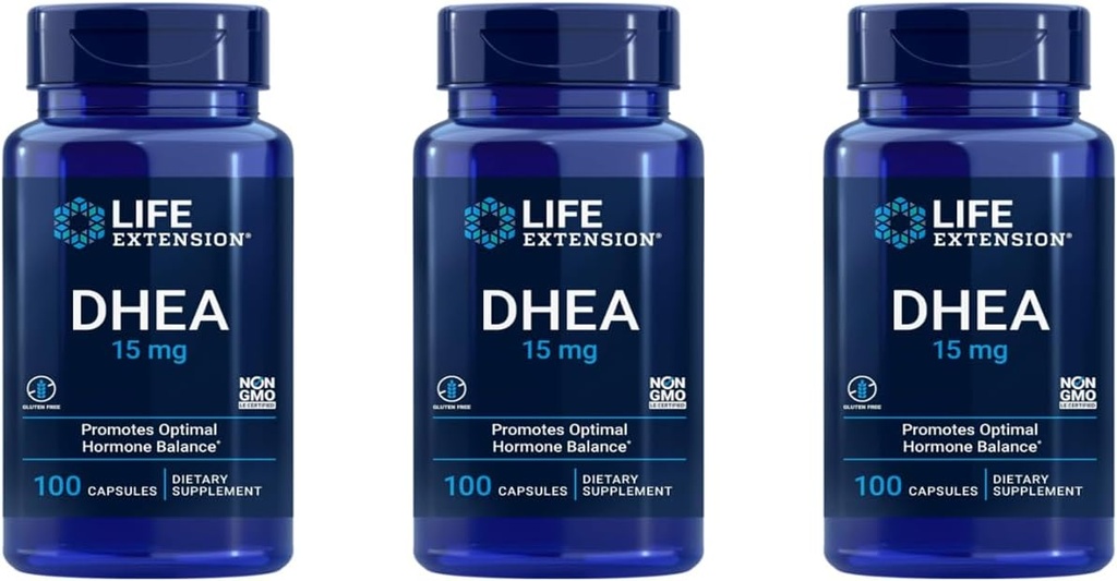 Life Extension DHEA, 15 Milligram, 100 kapsler (pakning med 3)