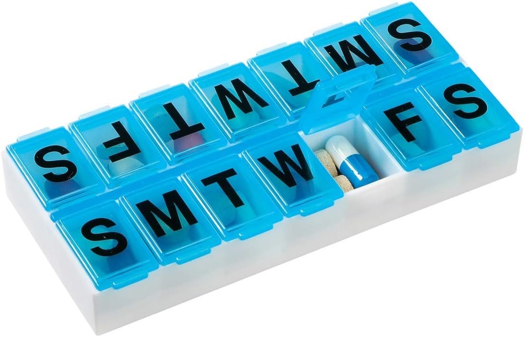 EZY DOSE Weekly (7-dag) Pil Organizer og Planner, Contoired Bottom for Easy Pill Removal, Farve kan Vary