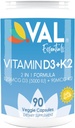VAL D3 vitamin + K2 (MK- 7) 5000 IE & 90 mcg - Bone & Heart Health Support - High Potency, Non- GMO, Let at synke - 90 Vegan kapsler - D3 K2 Supplement Made in USA