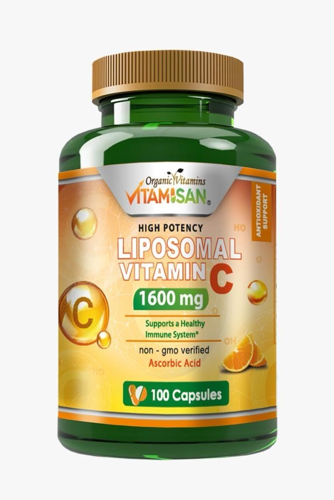 Vitamian Liposomal Vitamin C - 100 kapsler - Høj Absorption Ascorbic Acid - Kan understøtte immunsystemet & Collagen Forstærkning ingen GMO kraftig antioxidant