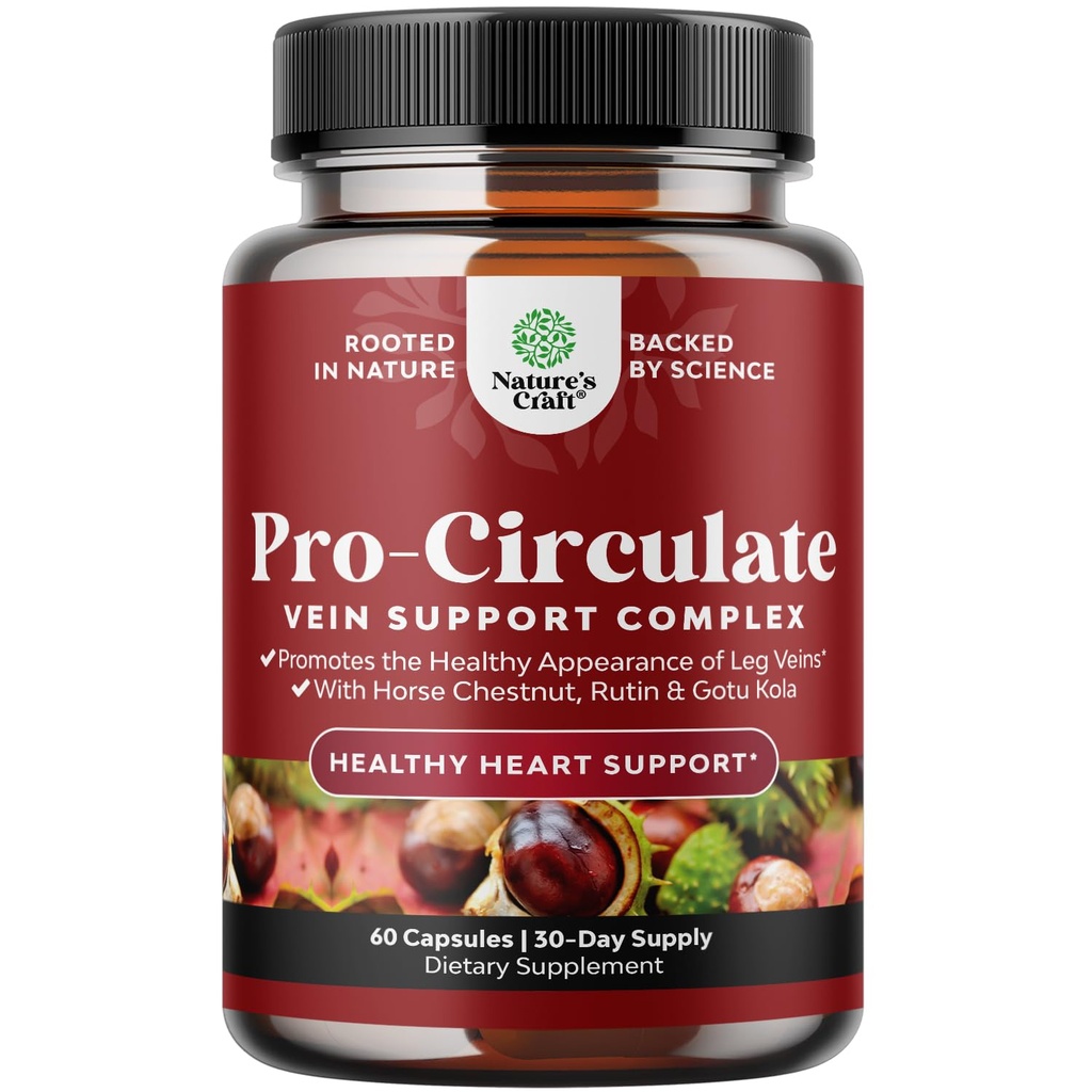 Vein Support Leg og Veins - Full Body Circulation Supplement for Spider & Varicose Veins og Forbedret Flow med Horse Chestnut Extract & Flavonoider - Vegan Non- GMO Mini Caps (1 måned)
