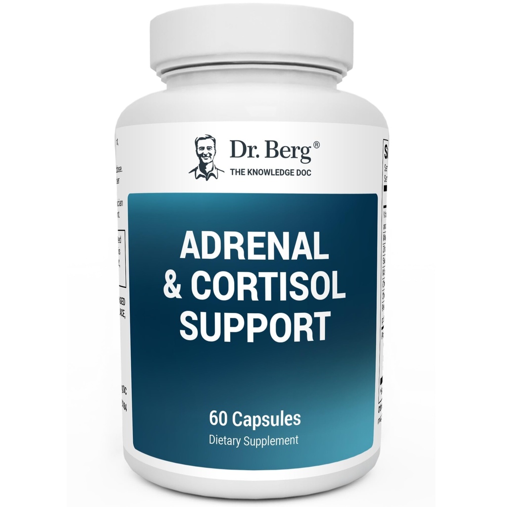 Dr. Berg Adrenal & Cortisol Kapsler - Adrenal Supplement & Cortisol Manager - Food, Food, Afslapning og Stress Support - Adrenal Kosttilskud med Ashwagandha Ekstrakter - 60 Kapsler