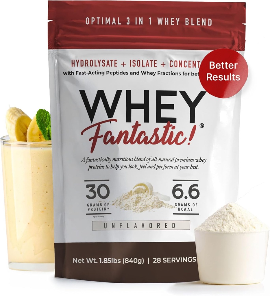 3-in-1 Whey Protein Powder Unflavored 2.2lb - 30g Grass- Fed Protein fra Whey Hydrolysat, Isolere og koncentrere pr Servering - Non-GMO, Soy- Free, Sugar- Free - 28 Servere