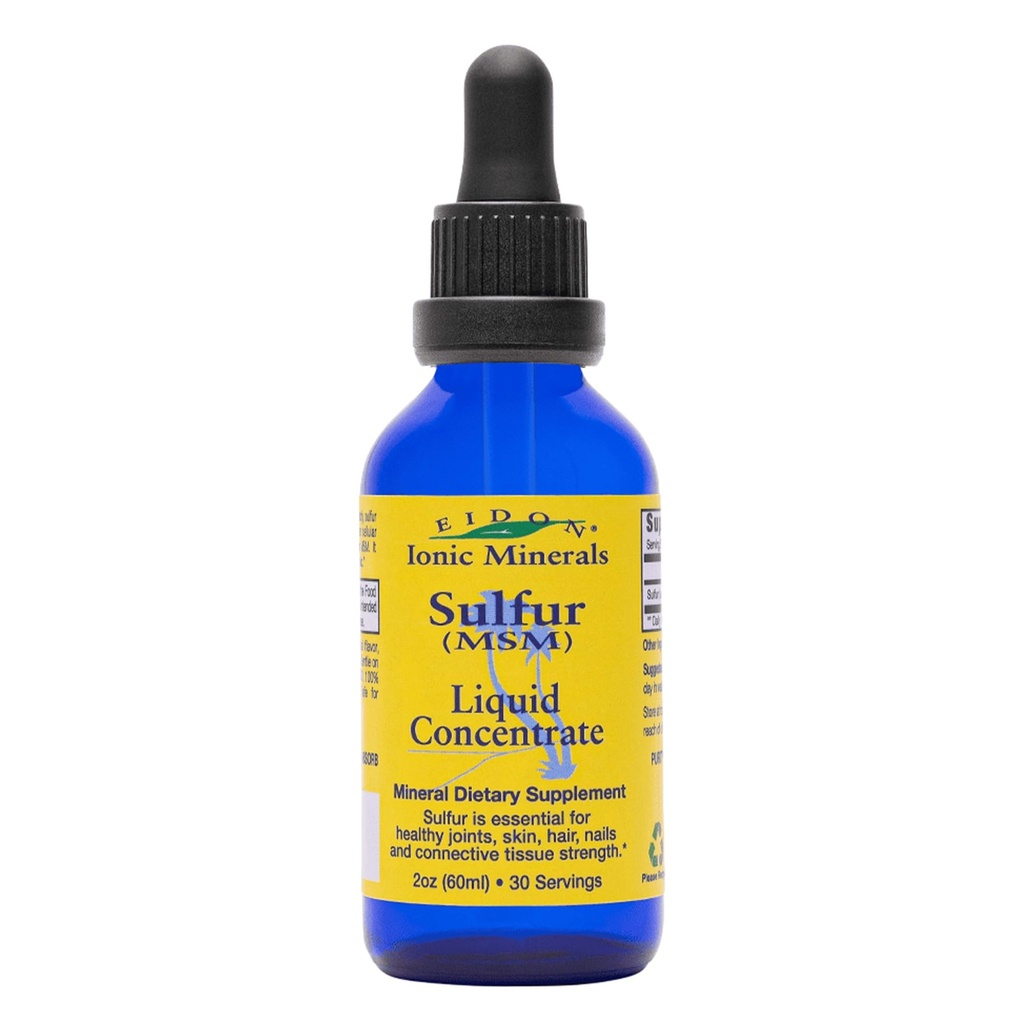 Eidon Ionic Minerals Flydende svovl koncentrat - Ionic MSM Sulfur Drops Supplement, Understøtter Glat hud & Glossy Hår, Ingen konserveringsmidler eller tilsætningsstoffer - 2 Oz flaske