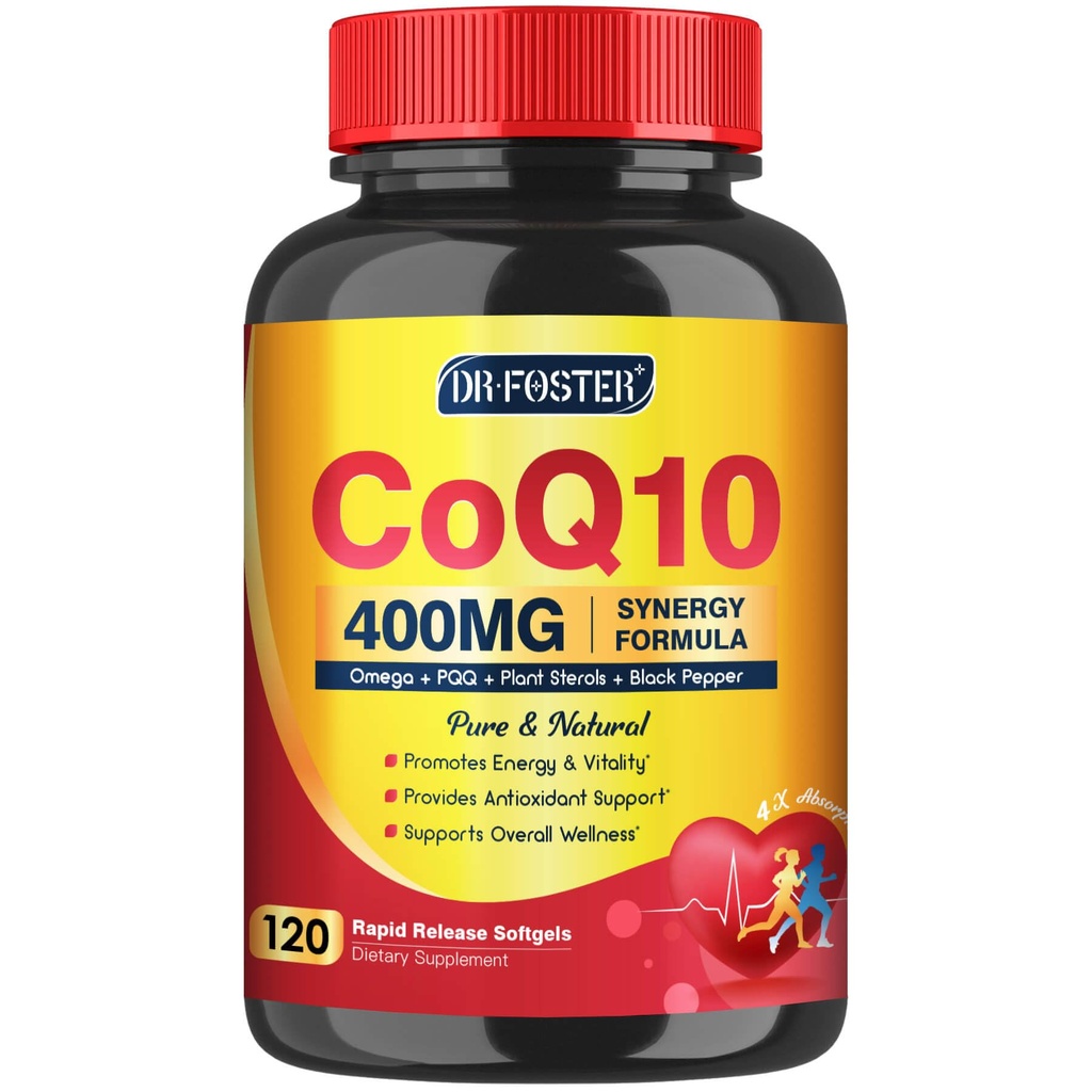 CoQ10 400mg SoftGels COQ10 - CQ10 Coenzym Q10 Supplement, Plus PQQ, Omega 3, og E-vitamin, for hjerte og cellulær energi, 120 Servere