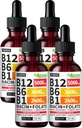(4 Pack) Vitamin B12 og B6 Liquid Drops, B12 Sublingual Vitamin B Complex - B 12 Vitamin 5000mcg - B12 Methylcobalamin til energi, hjerne, og hjerte støtte med 27,200 mcg, Jordbær, 80 Servering