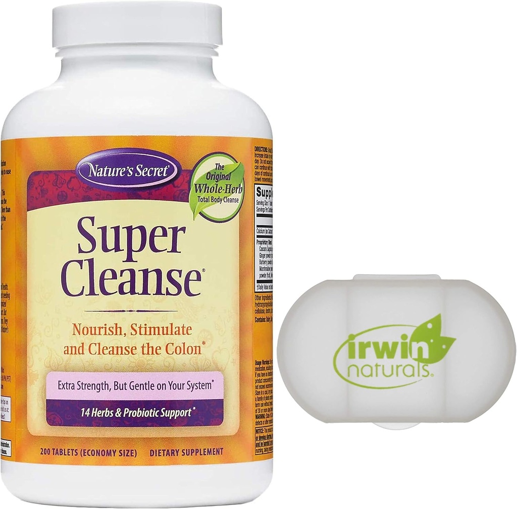 Nature 's Secret Super Cleanse Extra Strength Toxin Detox & Gentle Elimination Total Body Cleanse, Digestive & Colon Health Support, 200 Tablets, med en pillekasse