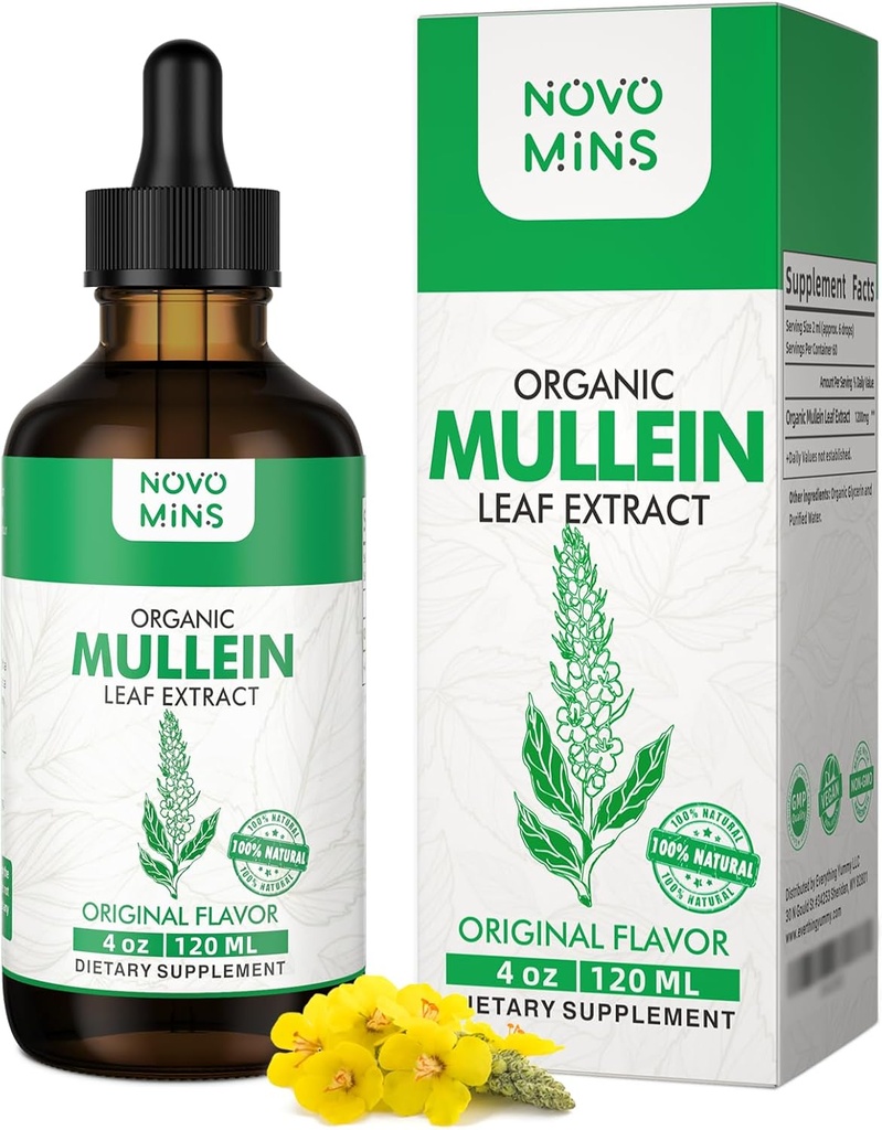Mullein Leaf Tincture - Lung Cleanse - Vegan Lung Detox - Respiratoriske Sundhed og immunforsvar Drops - Natural Supplement Liquid Extract 4 fl.oz. Chlorophyll
