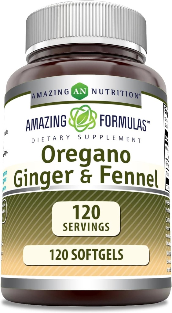 Amazing Formulas Oregano Oil med ingefær & Fennel Supplement Note 124; 120 Softgels