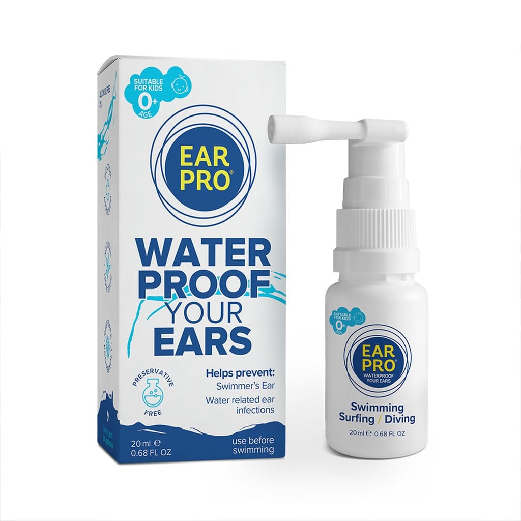 EarPro naturlige svømmer Øre Spray for børn og voksne (20ml) - Block vand før svømning, surfing eller dykning - Erstat Ørestik - Sikker & nem beskyttelse mod bundet vand - 1 pakke, op til 200 spray