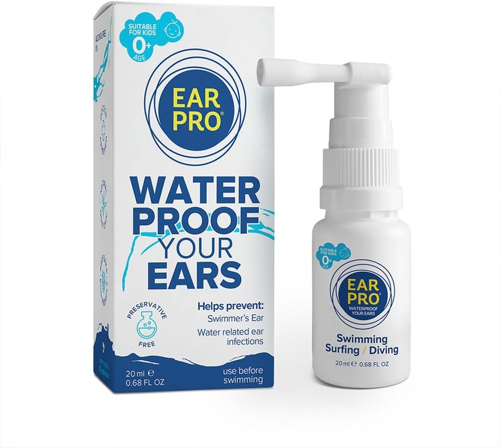 EarPro naturlige svømmer Øre Spray for børn og voksne (20ml) - Block vand før svømning, surfing eller dykning - Erstat Ørestik - Sikker & nem beskyttelse mod bundet vand - 1 pakke, op til 200 spray