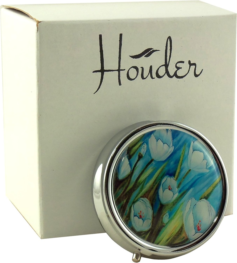 Designer Pill Box by Houder - Dekorative Pill Case med gaveæske - bære din medicin i stil (Tulips)